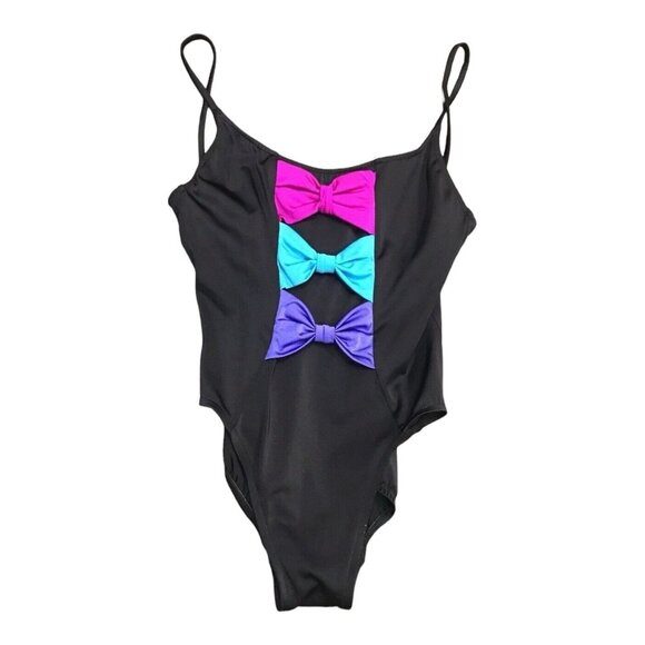 Vtg ILGWU Mainstream One Piece Swimsuit Size 14 High Cut Bows Retro USA 80s - Picture 13 of 13
